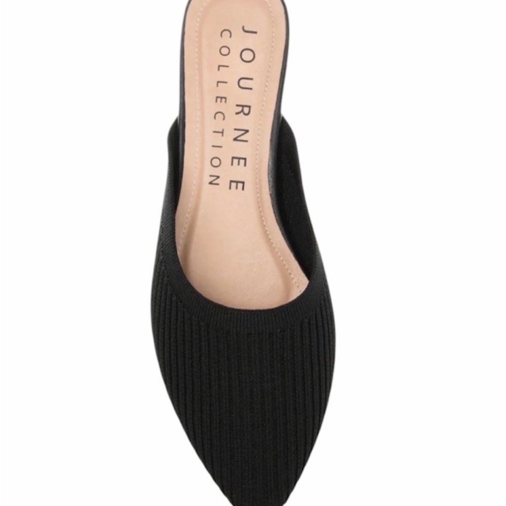 Journee Collection Women's Black Pointed Knit Aniee Slip-On Mule